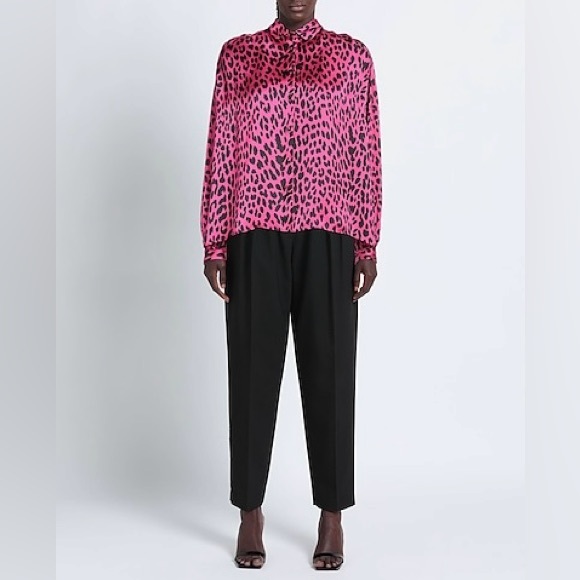 Maje Leopard Print Women’s Fuchsia Black Button Up Shirt Size 2 NWT - Picture 1 of 16